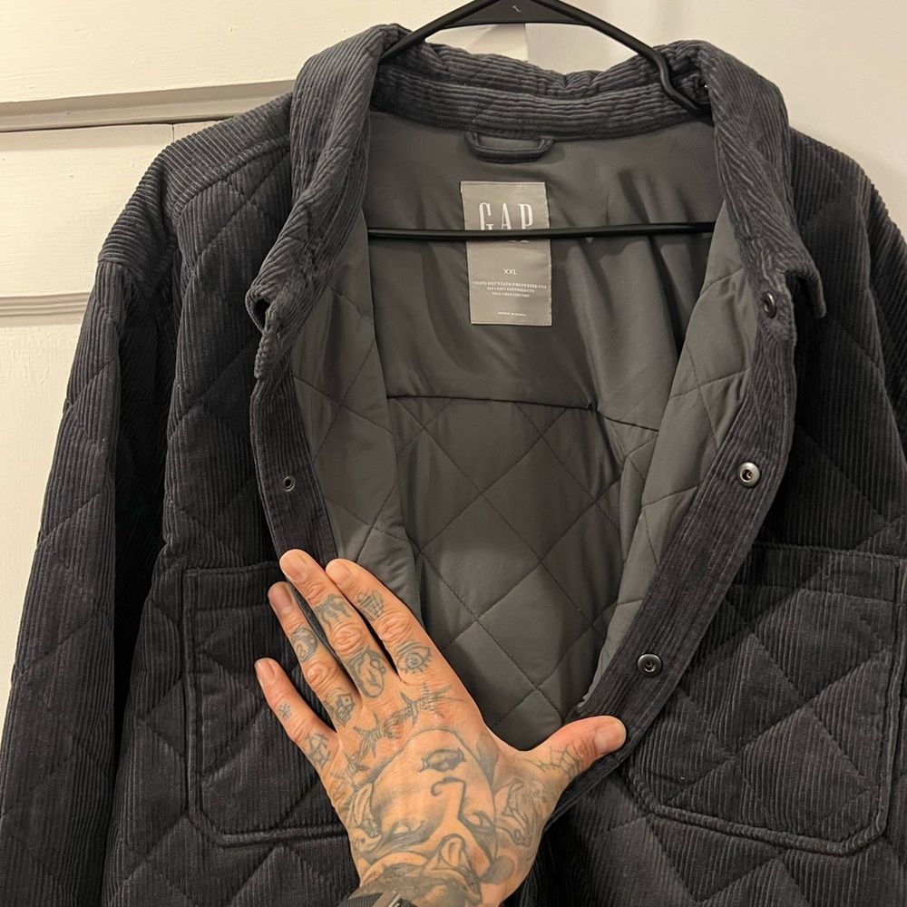 GAP Corduroy Quilted Shirt Jacket Men's XXL Charcoal Gray Snap Front Pockets - Picture 5 of 9